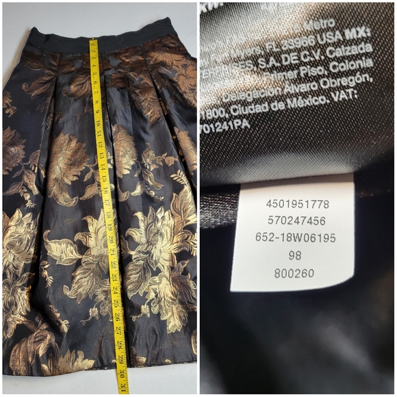 WHBM Black and Gold Floral Jacquard Full Pleated Midi Skirt - Picture 15 of 15